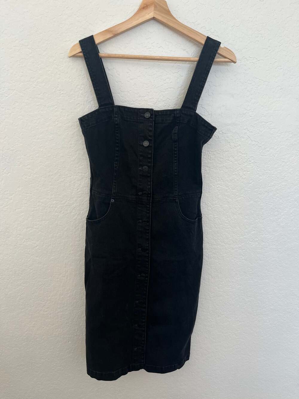 Gap Denim Black Button Front Pinafore Overall Dress Size 2